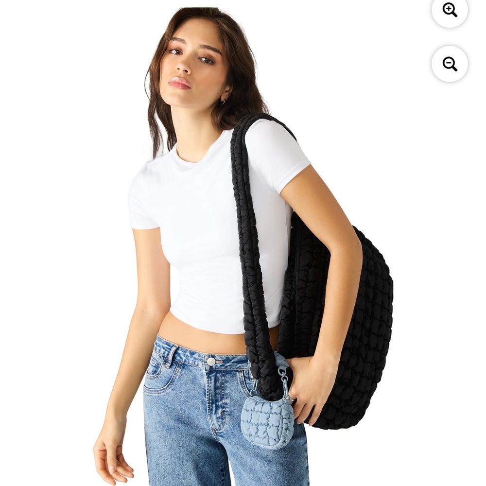 Quilted Puffy Hobo Black Shoulder Carryall Bag NWT - Picture 5 of 15
